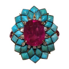 Ruby and Turquoise Cocktail Ring