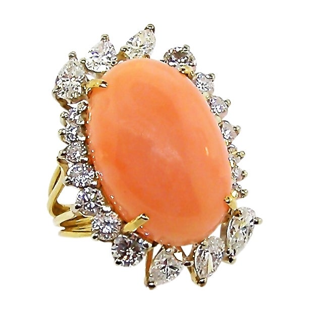 Angel Skin Coral Diamond Ring In New Condition For Sale In Newport Beach, CA