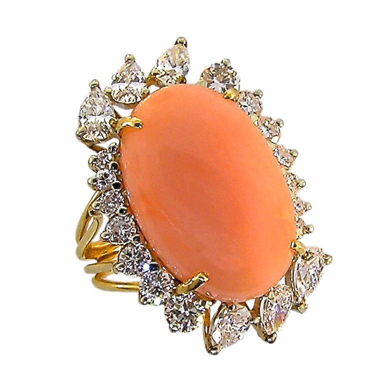 Angel Skin Coral Diamond Ring For Sale
