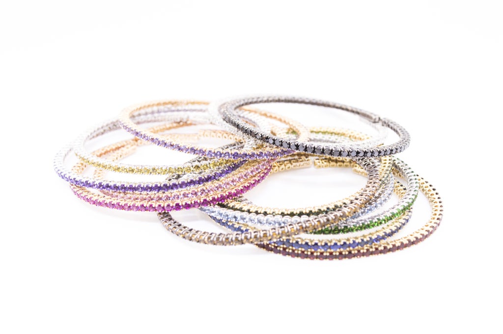 Diamond and Colored Gemstone Bangle Bracelet Set In Excellent Condition In Newport Beach, CA