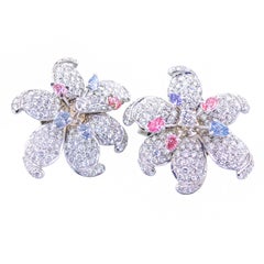 Fabulous Blue & Pink "En Tremblant" Diamond Earring. 10 Carats.