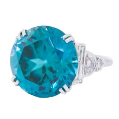 Antique Art Deco 13 Carat Blue Zircon & Diamond Ring. Circa 1925
