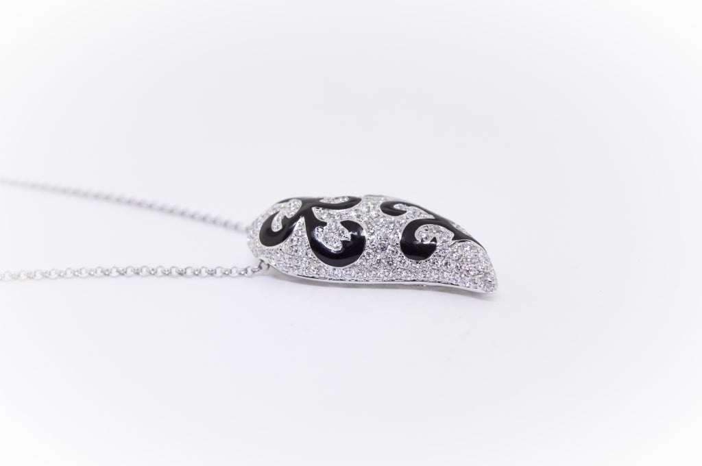18K White Gold piece with 2.83 carats of Diamonds.  Accented with Black Enamel. Exquisite craftsmanship.