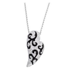 Beautiful Diamond and Enamel Picasso Style Heart Necklace