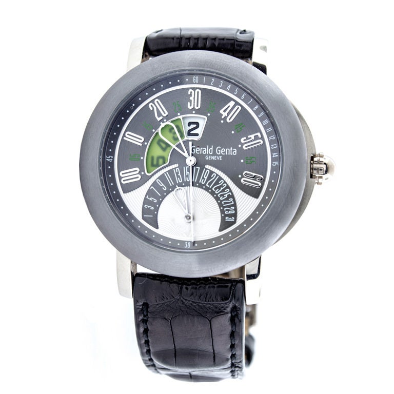 Gerald Genta White Gold and Tantalum Jump Hour Wristwatch