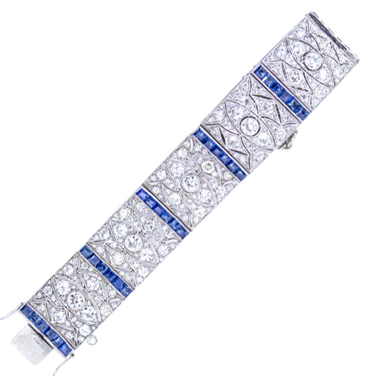 Art Deco Style Diamond and Sapphire Bracelet
