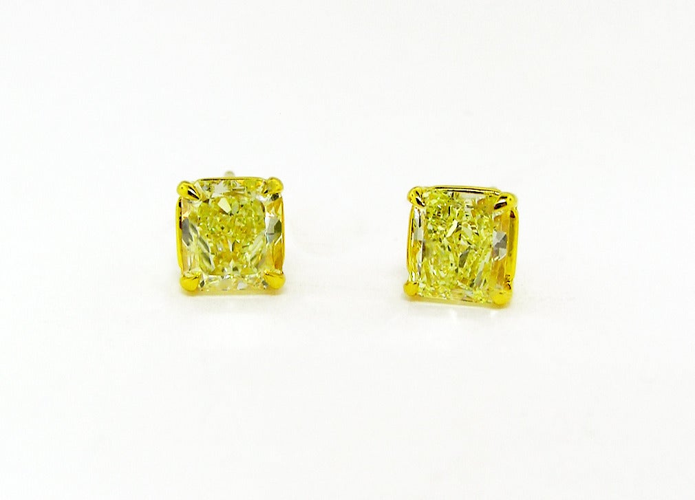 These Radiant Cut Diamonds are set into 18K Yellow Gold Earrings.  Simple, but Elegant.
6.03 Carats Total.  GIA Certified.