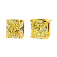 Natural Canary Radiant cut Diamond Earrings, 6.04 Carats Total