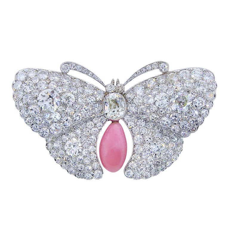 Rare Belle Epoque Conch Pearl Diamond Platinum Butterfly Brooch  Circa 1900 For Sale