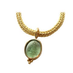 22 Kt Gold and Carved Green Tourmaline Tree Charm