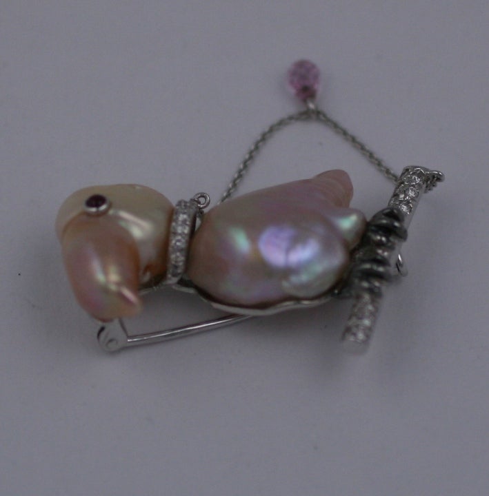 Women's Charming French Pearl and Diamond Toucan