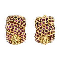 Elegant Pave Ruby Gold Twist Knot Earclips