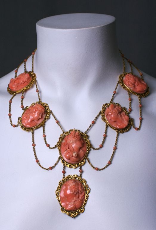Victorian Coral Cameo Bib In Excellent Condition For Sale In Riverdale, NY