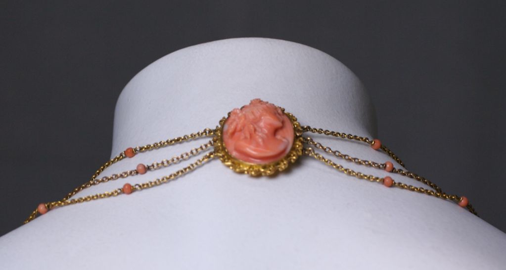 Women's Victorian Coral Cameo Bib For Sale