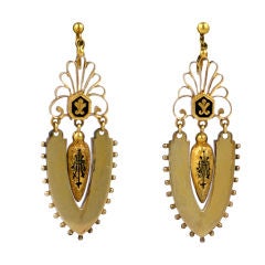 Antique Lovely Articulated Victorian Enamel Gold Earrings