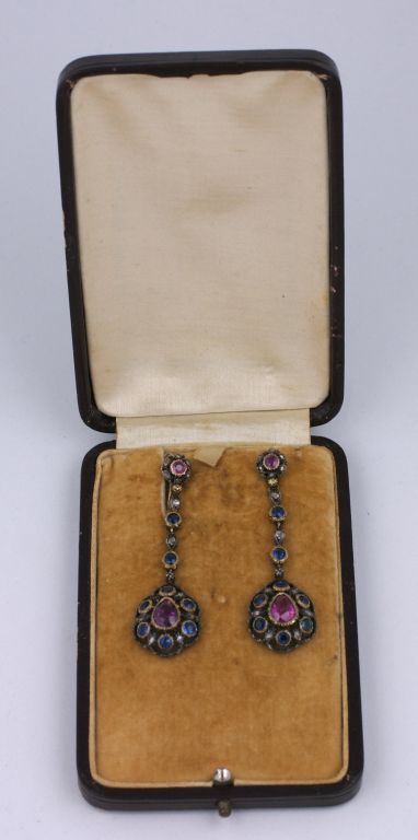 Women's Exceptional Antique Ruby, Diamond and Sapphire Earrings