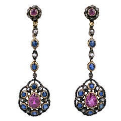 Exceptional Antique Ruby, Diamond and Sapphire Earrings