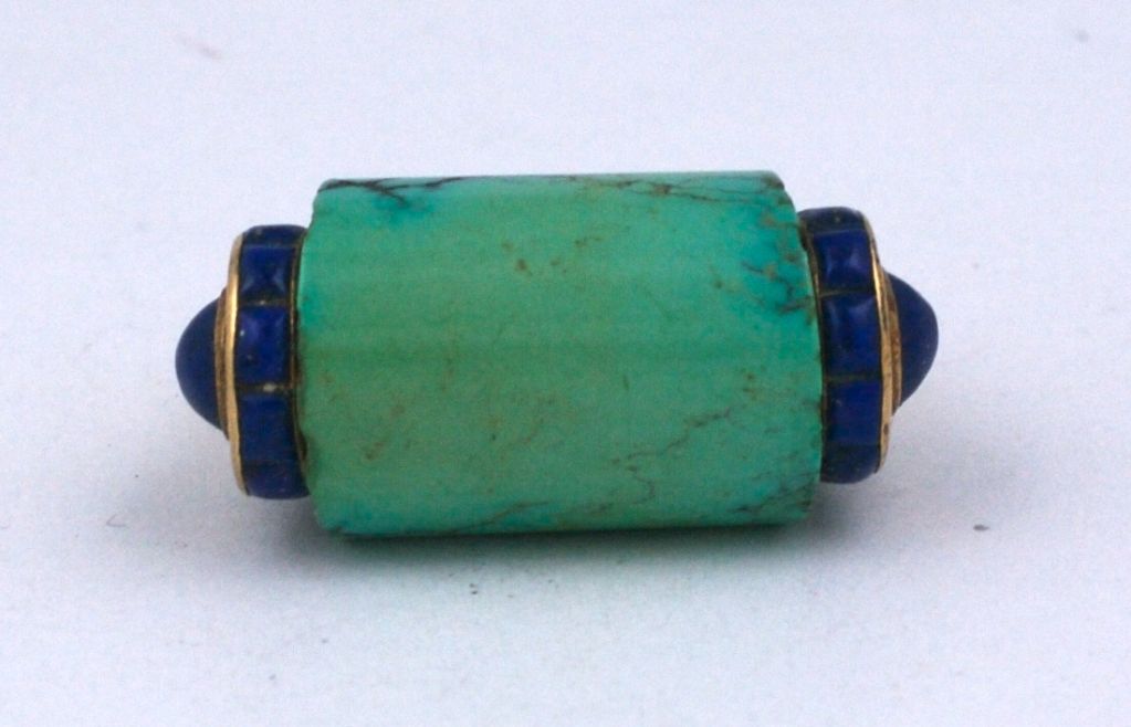 Square Cut Art Deco Eygptian Revival Lapis and Turquoise Cocktail Ring For Sale