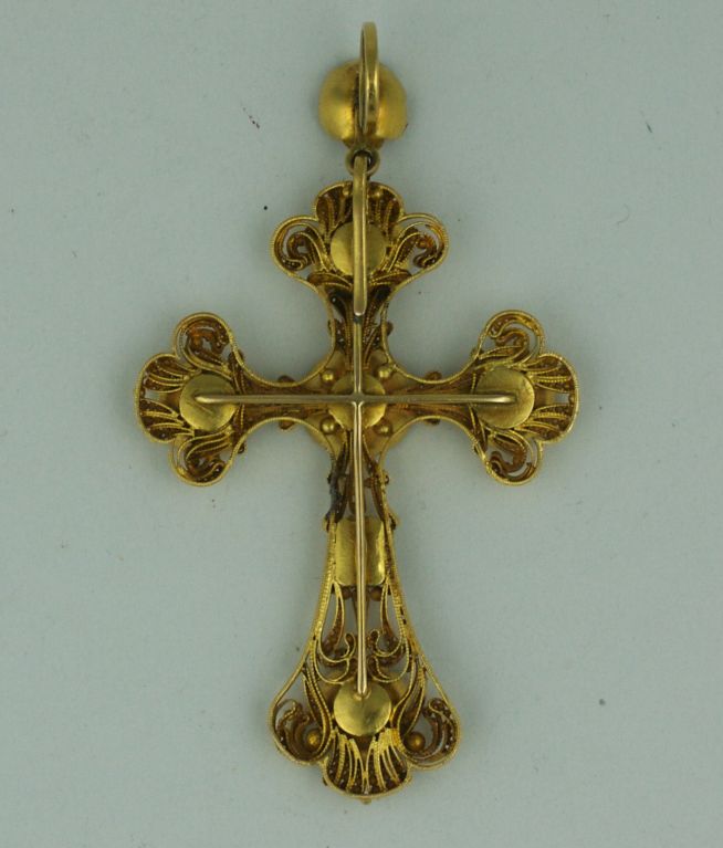 Women's 19th C. Georgian Cannetile Cross of Morganite and Peridot