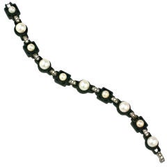 Rare Deco Patinaed Steel, Pearl and Diamond Bracelet, Marsh & Co