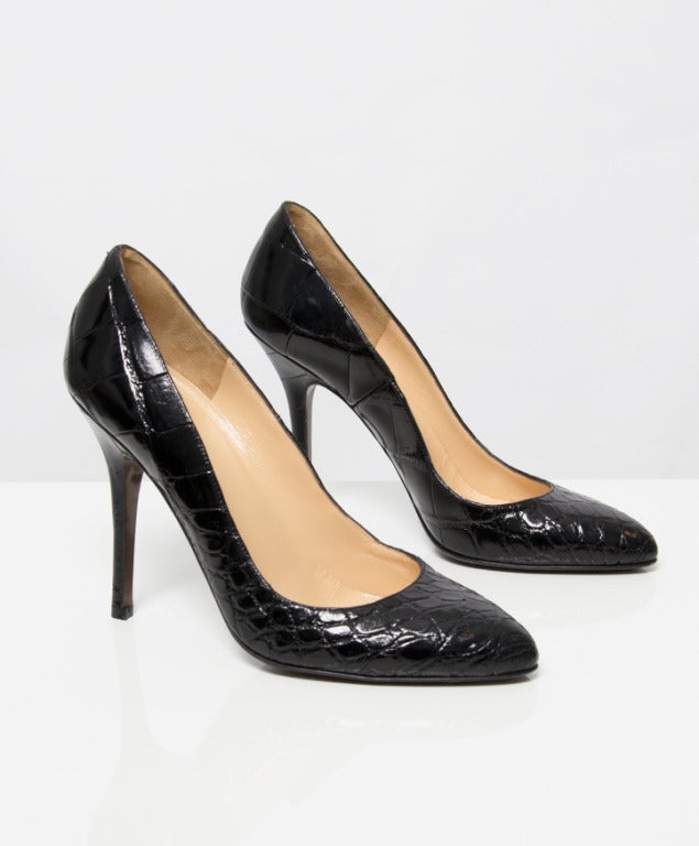 Fendi black crocodile-skin pumps with stiletto heels.