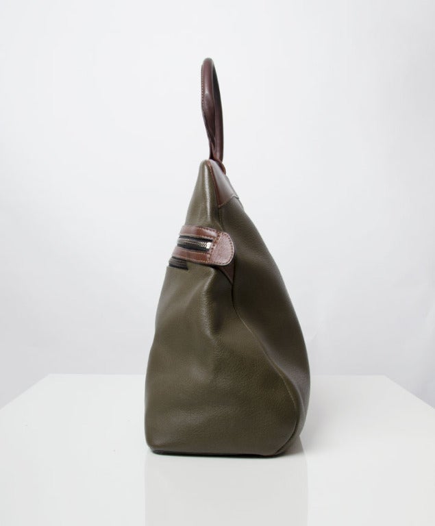Deux De Delvaux Khaki Handbag In Excellent Condition In Antwerp, BE