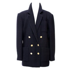 Vintage Chanel Navy Tweed Blazer