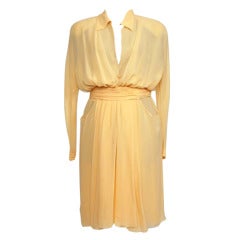CHANEL Sheer crepe shirtdress with pleated waist belt in nude