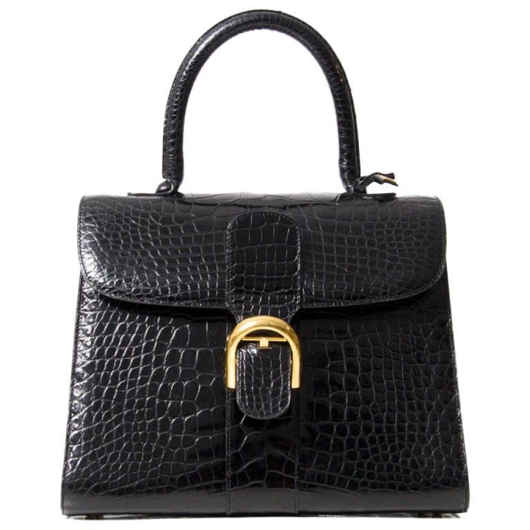 Delvaux Black Gold Croco Brillant MM