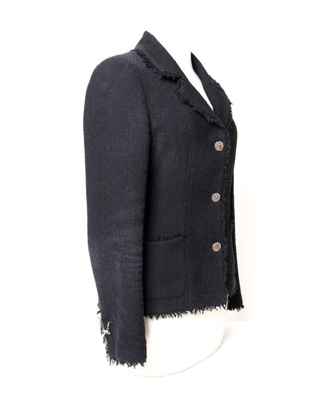 Black Chanel blazer vest. Made from silk and wool. A very versatile blazer vest that can be teamed with a tailored trouser or contemporary with ripped jeans and heels – a timeless piece that is worth investing in.