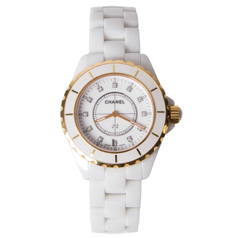Chanel J12 White Ceramic 18K Rose Gold Diamond Ladies Watch H2180