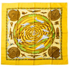 Hermes Yellow Silk "Rêves d'espace" Carré Scarf