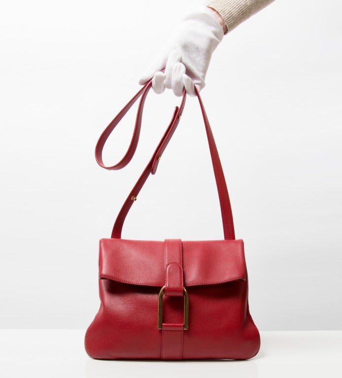 Delvaux 'Givry' Rouge Sac à main croisé Excellent état à Antwerp, BE