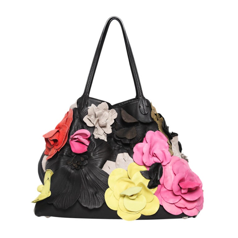 valentino Leather Flower Tote For Sale