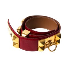 HERMES CAVIAR LEATHER COLLIER DE CHIEN BELT IN DEEP RED COLOR WI