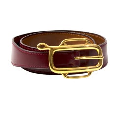 Herms Burgundy Leather Gold Clasp Belt