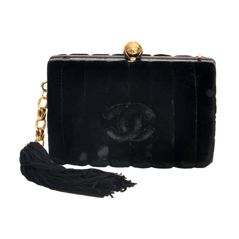 CHANEL VELVET BLACK & GOLD HARDWARE CLUTCH