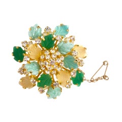 Dior Gold Emerald Crystal Flower Brooch