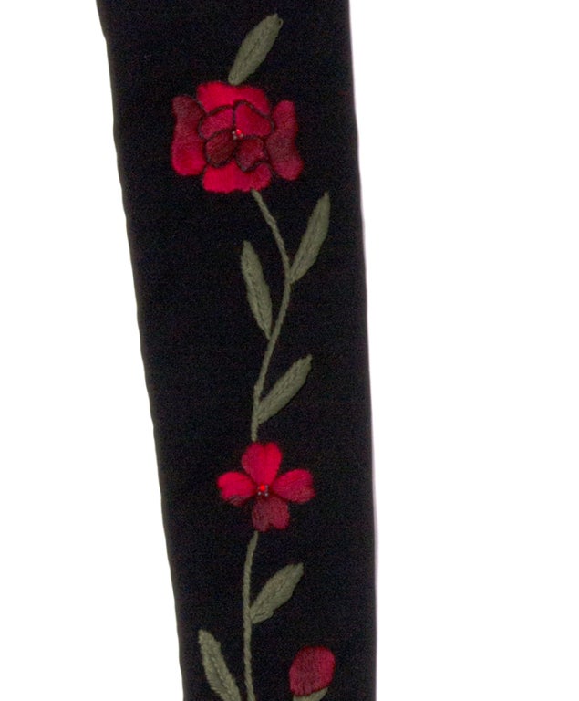 Women's Black Long Evening Gloves Red Flower