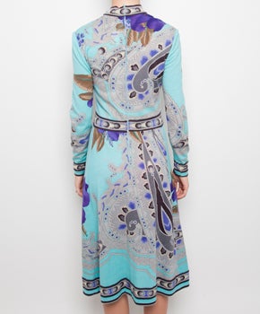 1970's Leonard blue pattern dress In Excellent Condition In Antwerp, BE