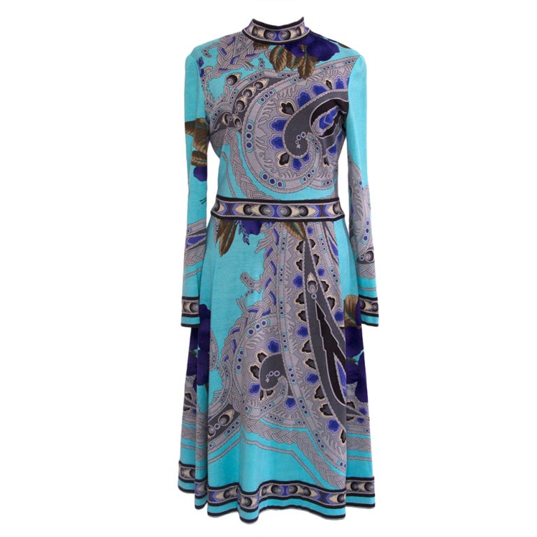 1970's Leonard blue pattern dress