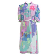 1980's Leonard pastel-colored floral silk dress