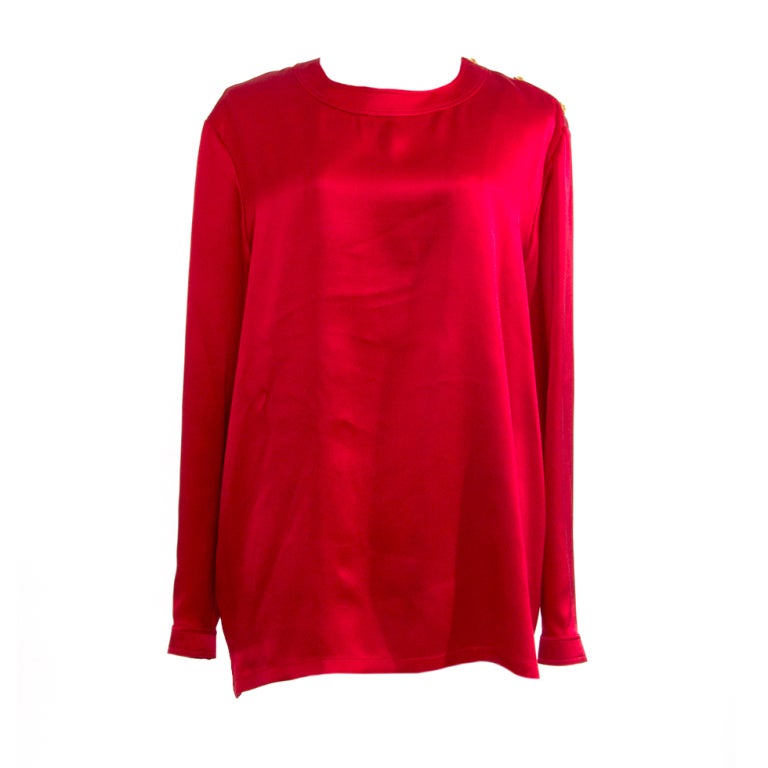 Chanel Red Silk Blouse Top at 1stdibs
