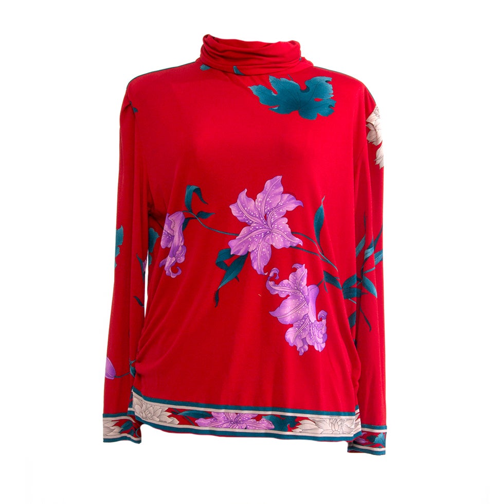 Leonard Flower Long Sleeve Silk Top at 1stdibs