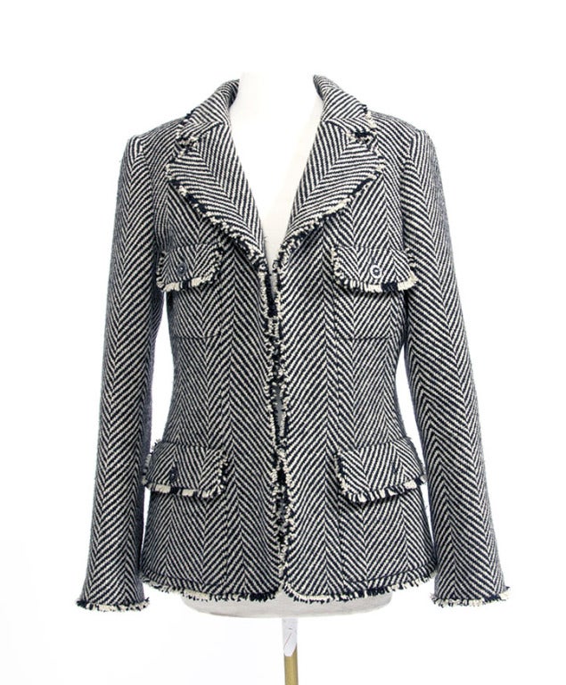 Women's Chanel Black White Stripe Wool Skirt Suit (vest & skirt)