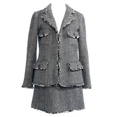 Chanel Black White Stripe Wool Skirt Suit (vest & skirt)
