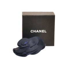 CHANEL BLUE LEATHER CAMELLIA BROOCH