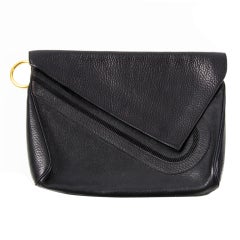 Delvaux Black Leather Zipper Clutch Envelope Flap Bag