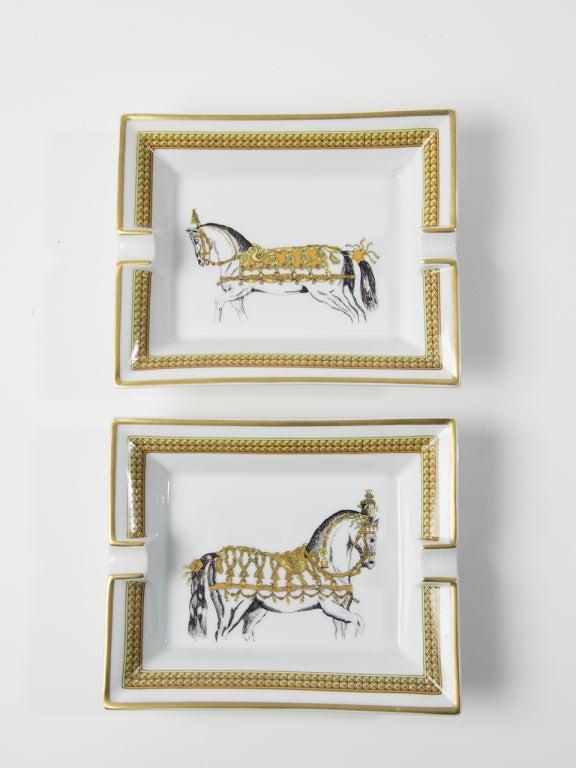 Hermes Porcelain Ash Tray 2 Piece Set