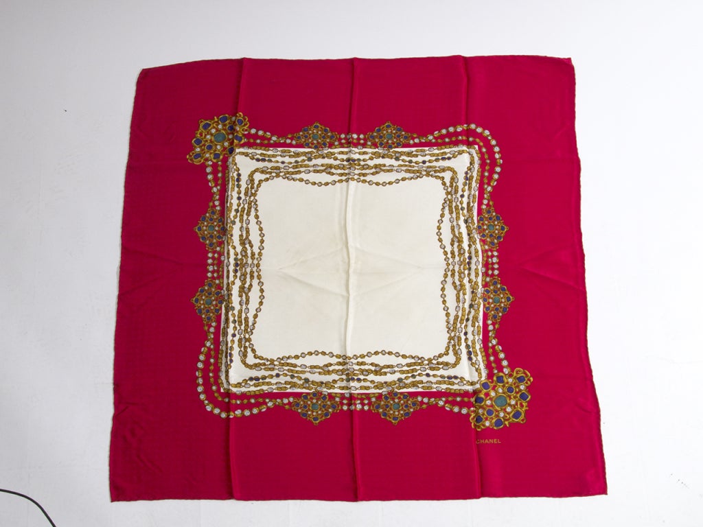 Chanel Silk Scarf Bright Red Carré at 1stDibs